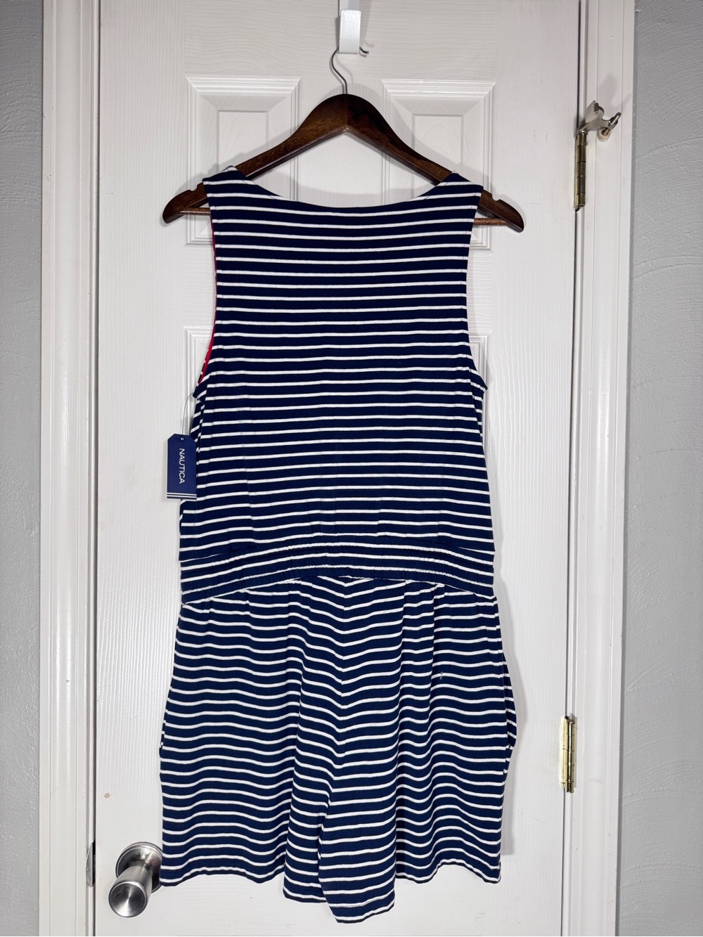 NWT Nautica Navy White Stripe Cotton/Spandex Drawstring Romper Medium - Picture 7 of 14